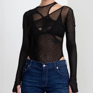 BLACK LONG SLEEVE TANGLED SHEER BODYSUIT CLARISSA LARAZABAL